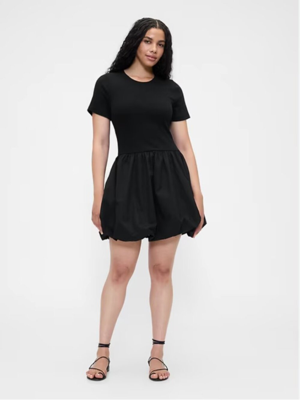 NWOT Gap Mixed Media Black Cotton Bubble Mini Dress Sz L